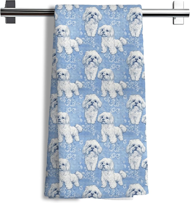 Nipil Shih Tzu Dog Gifts for Light Blue Chinoiserie Floral Decor Kitchen Towels，Blue Shih Tzu Dog Grandmillennial Decorative Dish Tea Towels for Kitchen Bathroom,16x24 Inch - Image 1